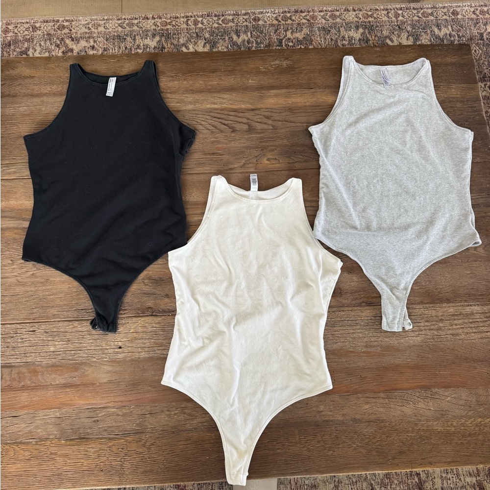 American Apparel Black, Gray and White Bodysuit Top